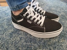 VANS Womens Black/White Canvas Lace-Up Low-To...