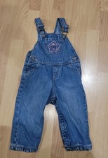 Oshkosh Embroidered Flower Baby Girls Denim Overalls Bibs 18 Months Vtg