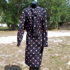 A navy blue dress with large pink polka dots by Tory Burch size 12
