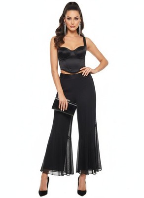 JS Collections Black Sheer Tulle Overlay Wide Leg Pants Jeannie Style Size 8