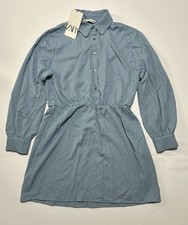 Zara Light Blue Womens Medium Button Front Shirt Dress Long Sleeve