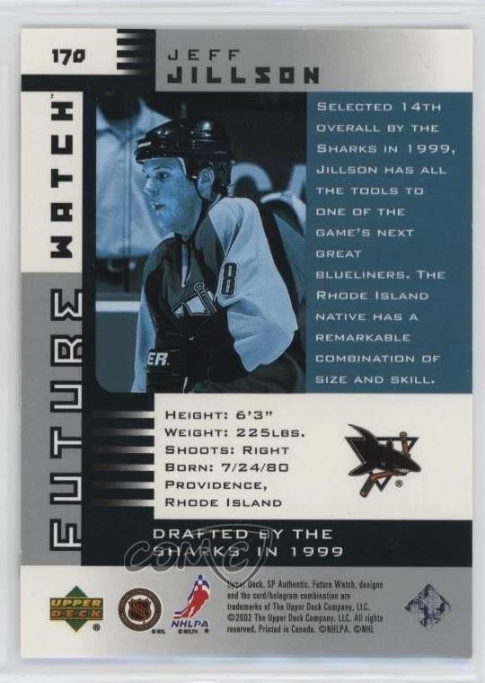 2001-02 SP Authentic Future Watch /900 Jeff Jillson #170 Rookie RC - Image 2 of 2