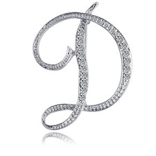 Letter Brooch Pins Initial Rhinestone Brooch for Women Crafts Silvery D