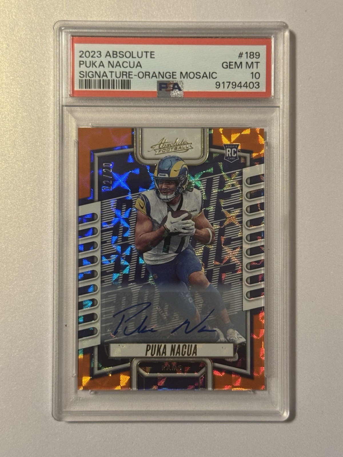 Puka Nacua Panini Absolute #189 Signature-Orange Mosaic