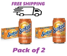 (PACK OF 2) Sunkist Orange Soda Pop, 12 fl oz, 12 Pack Cans