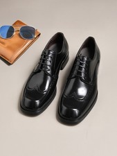 Retro Square Toe Mens Leather Shoes Formal Business British Brogue Wedding Shoes