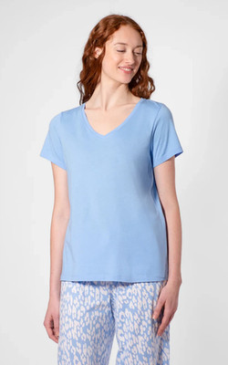 Hue Loose Fit Short Sleeve V-Neck Sleep Tee Shirt - Blue - 1X - MSRP $39 - NWT!