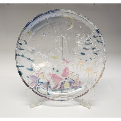 Crystal Clear Industries 1989 Sleigh Bells Christmas 14'' Glass Serving Platter