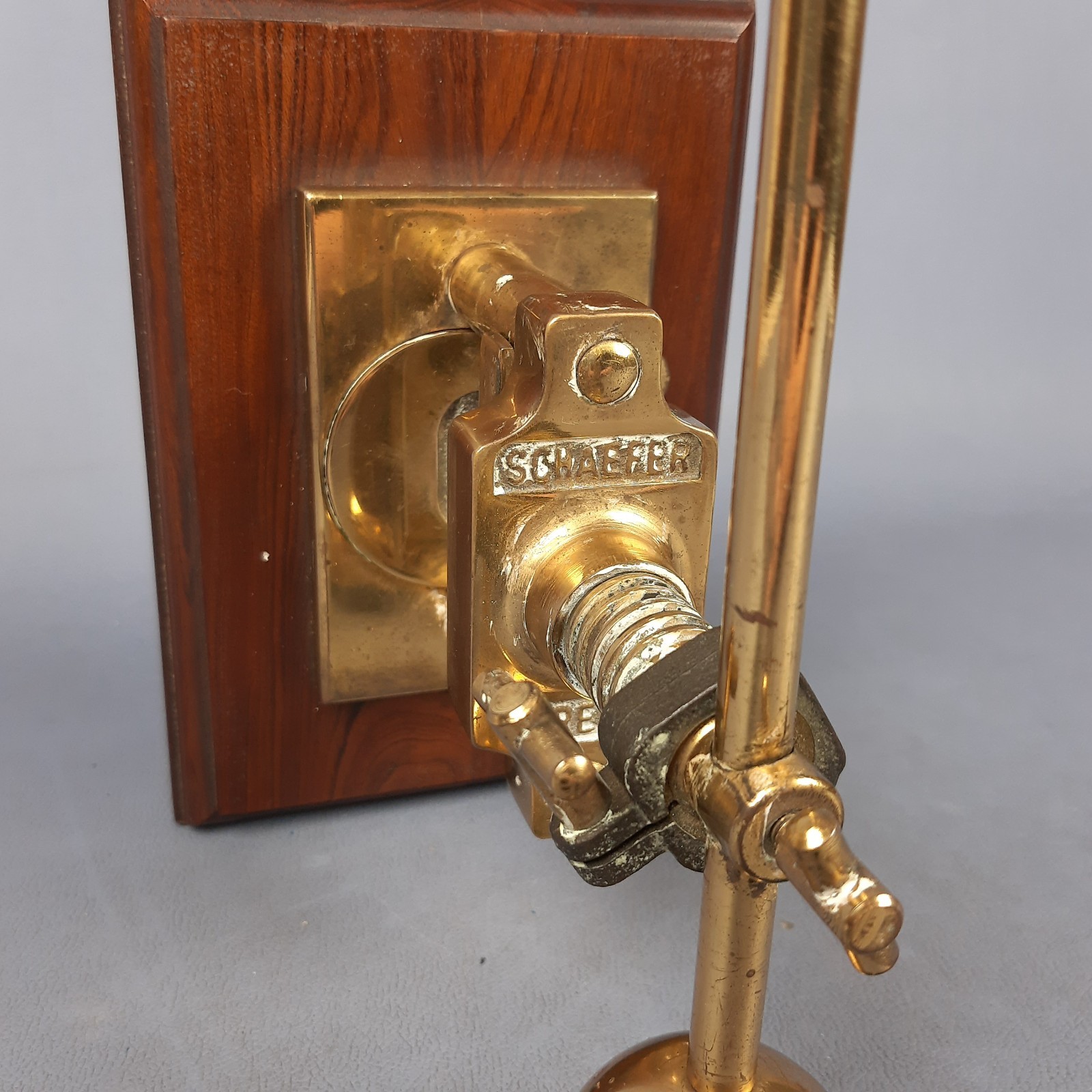 Antique Brass Weighing Scale Schaefer Press On Wooden Base Vintage 60s