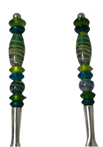 Beaded Salad Serving Utensils Blue & Green Pier 1 Imports 11 Inches. Fork&Spoon - Picture 5 of 6