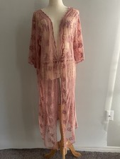 Forgotten Grace Pink Embroidered Lace Kimono Duster Boho Festival Cover Up L XL