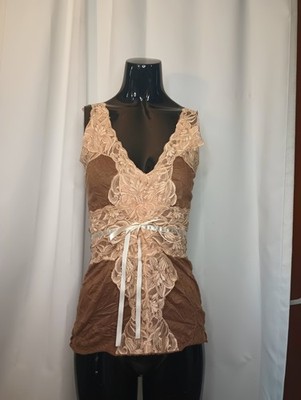 Vintage Lily White Y2K Forest Fairy Babydoll Tank Top Small Lace Bow Coquette
