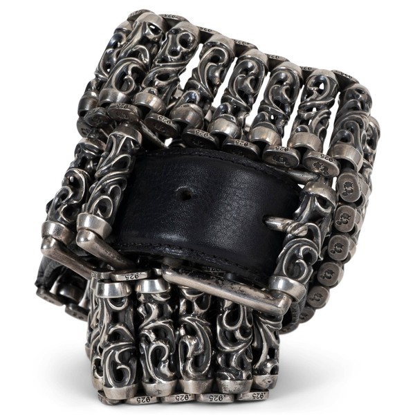 73065 Authentischer CHROMHERZEN Schwarz Leder STERLINGSILBER KELTISCHER ROLLER Gürtel 34