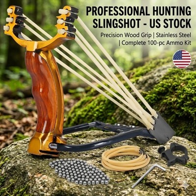 High Velocity Slingshot Set Pro Hunting Catapult Heavy Duty Wrist Rocket Kit