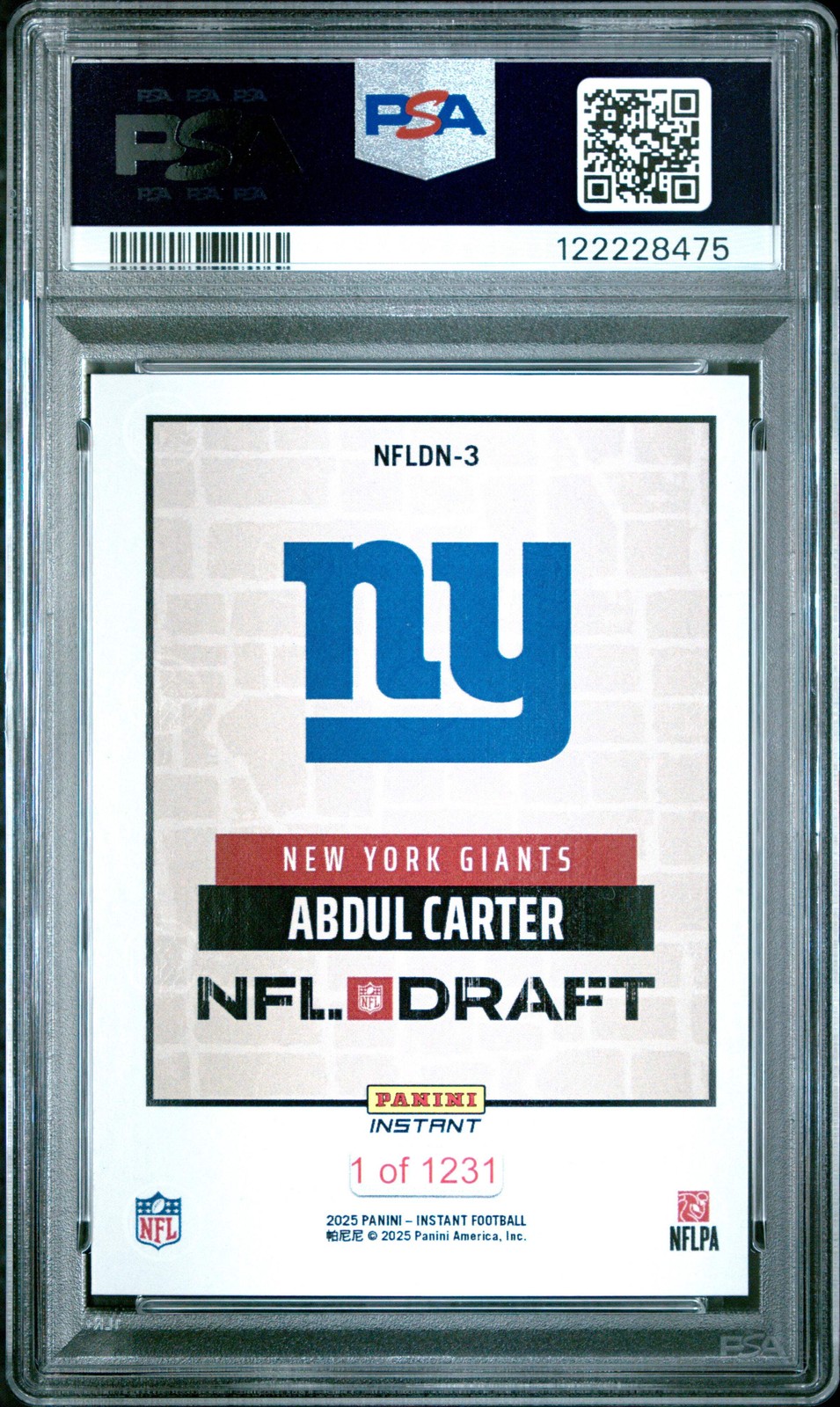 Graded 2025 Panini Abdul Carter #NFLDN3 NFL Draft Night RC Football Card PSA 10 view 2