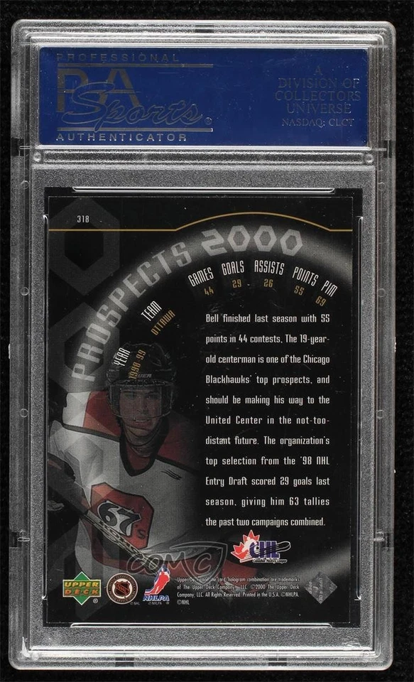 1999 Upper Deck Gold Reserve Prospects 2000 /2500 Mark Bell #318 PSA 10 GEM MT - Image 2 of 2