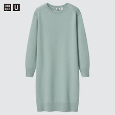 Uniqlo Wool Crew Neck Long Sleeve Knit Sweater Dress Muted Teal Girls Size 9-10