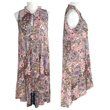 Umgee USA Dress Size S Pullover Pink Paisley Tiered High Low Oversized Boho