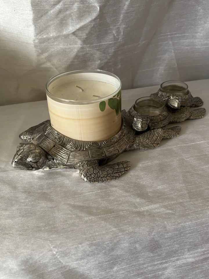 Portavelas Yankee Tortugas Marinas Té Claro Tono Plateado Tortuga Océano Decoración Familiar Foto 4 de 4