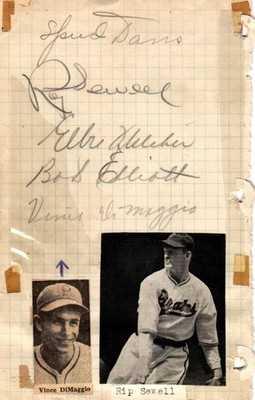 Vince DiMaggio Rip Sewell Spud Davis Stan Hack Bob Elliott signed album page