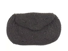 Vtg Black Mourning Beaded Wrist Coin Purse Black