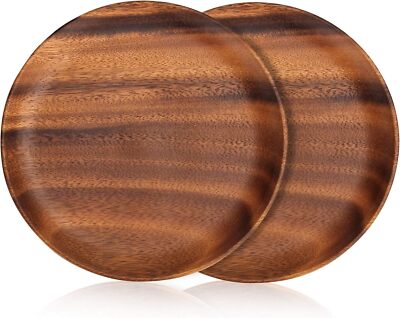12 Inch Best Acacia Wooden Dinner Plates Set of 2, Round Wood Serving Tray Woode