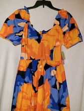 Tabitha Brown X Target Floral Print Midi Dress Orange/Blue Size 8 NWT