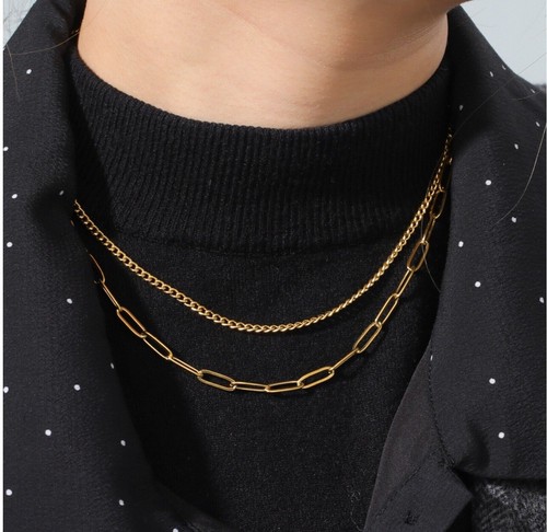 Collar Mujer Doble Cadena Chapado en Oro 18k Acero Inoxidable Joyería Regalo - Imagen 4 de 15