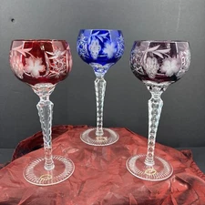 Crystal Clear Ind Chardonnay Grape Collection Wine Hock Glasses Hungary Lot of 3