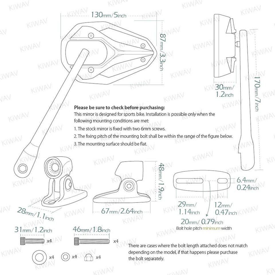 VAWiK VIPERII Black Mirror + Fairing Mount Black Adapter fits APRILIA RSV 1000 R - Image 2 of 4