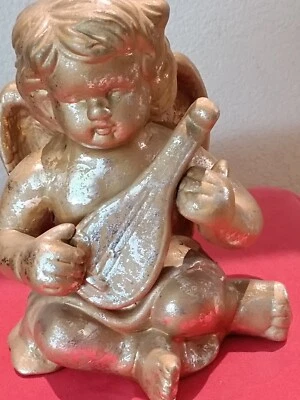 Ange Putto Angelot en Céramique Doré Et Argente Déco noël Vitrine Grande T - Photo 1/4