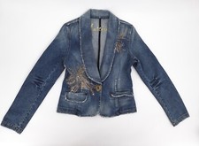 Vtg Marciano Jacket Denim Womens Medium Blue Studded Embellished Distressed Usa