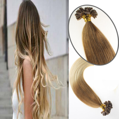 Keratin Bonded Nail U Tip Remy Human Hair Extensions Highlight Blonde Thick 100g
