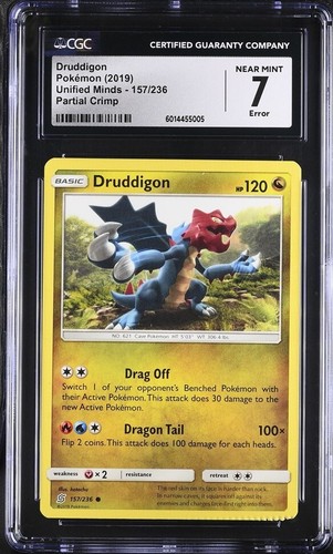 ERROR CRIMP CGC 7 NEAR MINT Druddigon 157/236 S&M Unified Minds Pokémon ...
