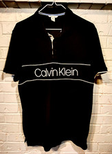 Calvin Klein Men's Regular Signature Black/White Buttoned Knit Polo Shirt Size M