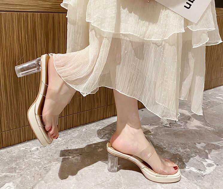 PANTOFOLA D’ORO Sandali donna moda estate punta aperta pvc trasparente pantofole decolte tacco alto sexy