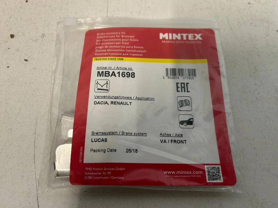 Комплект аксессуаров для передних дисковых тормозных колодок подходит для Dacia Renault Clio Nissan 410271417R - Изображение 2 из 2