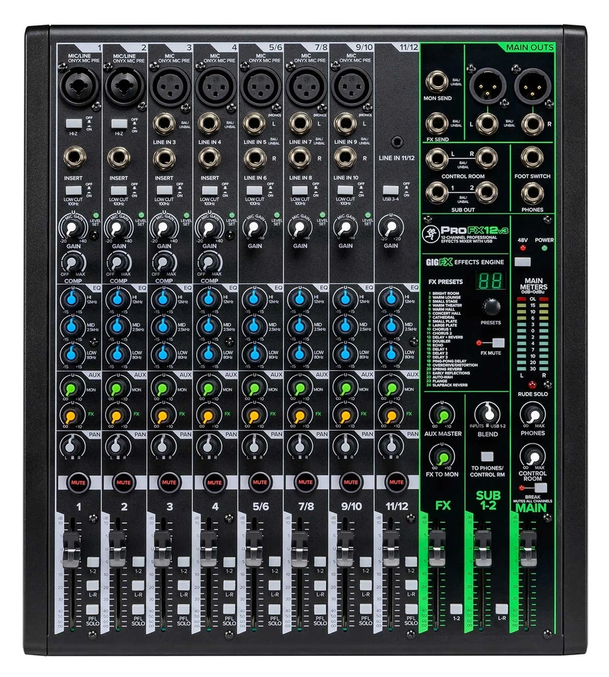 Mackie ProFX12v3 12-Channel Professional Effects Mixer w/USB+(3) Mics ProFX12 v3 - Image 2 of 4