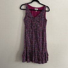 Ann Taylor Loft Petite Women 4P Purple/Green/White Ruffled Neckline Shift Dress