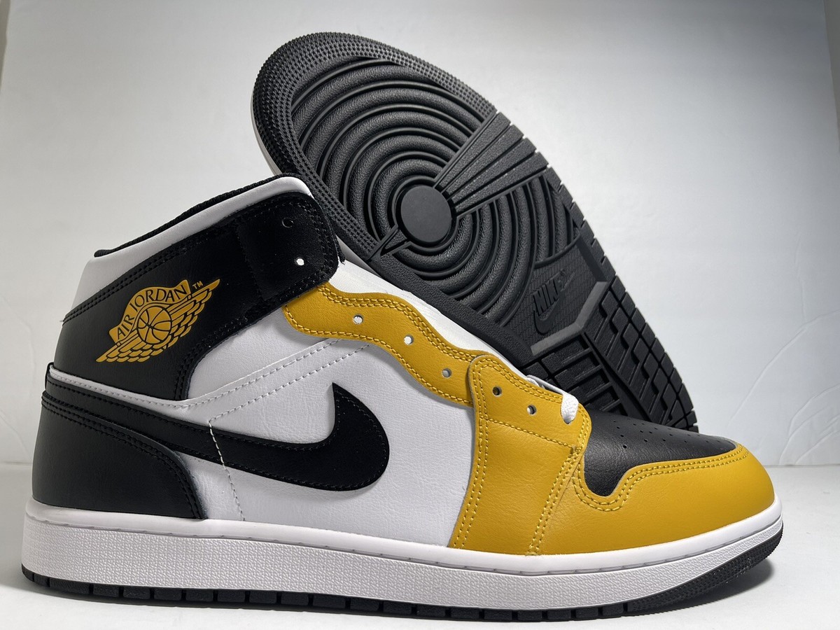 New Nike Air Jordan 1 Mid Yellow Ochre Black White DQ8426-701 Size 