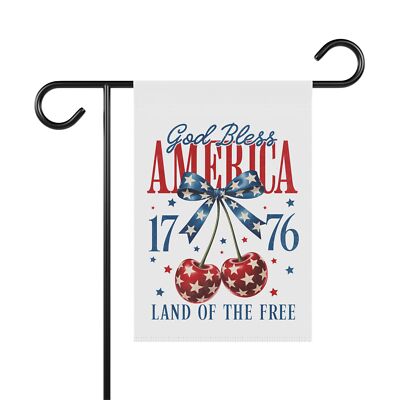 Patriotic Banner, 4th of July Flag, bow coquette Cherries, God Bless America