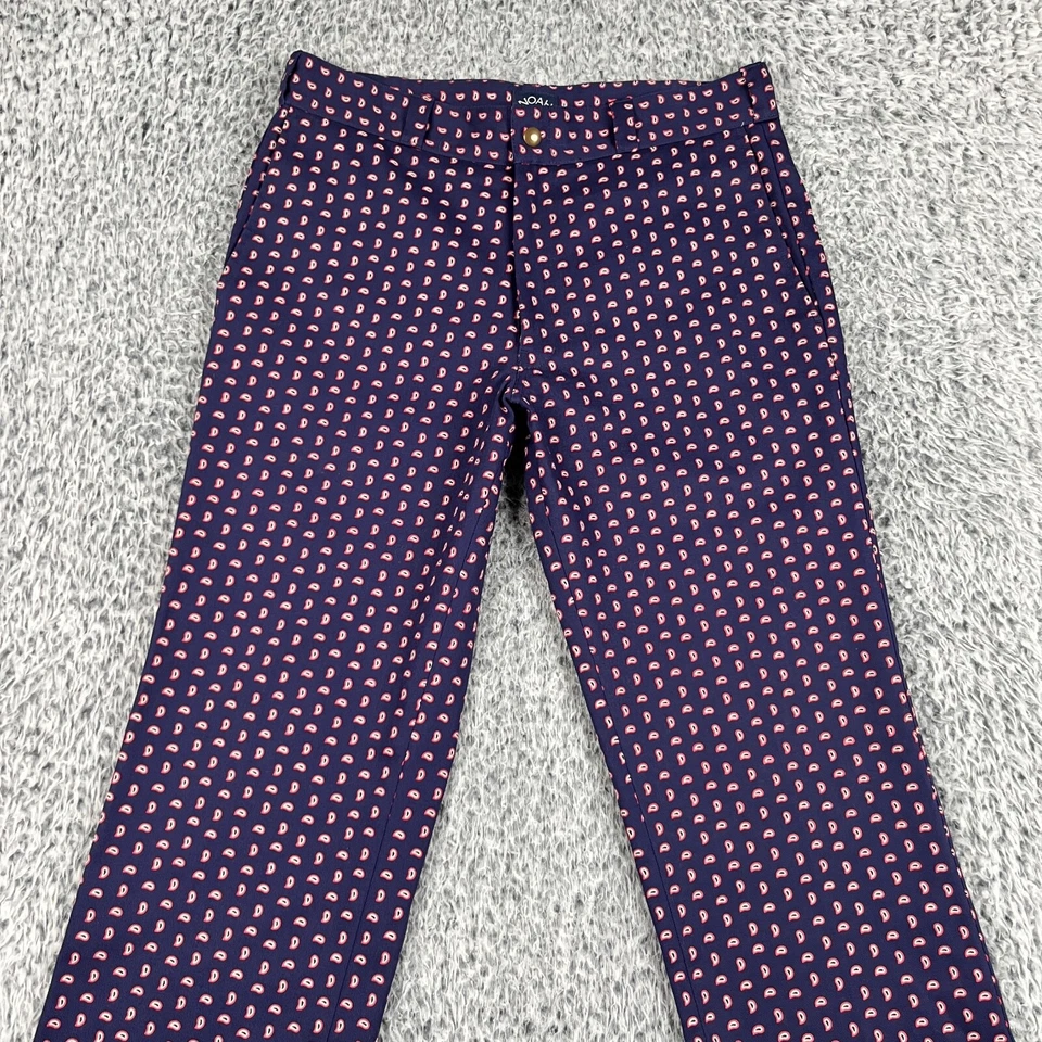 Noah NYC 裤子男式 32x30 海军蓝粉色白色迷你佩斯利罕见图案斜纹布 — 第 2/4 张图片