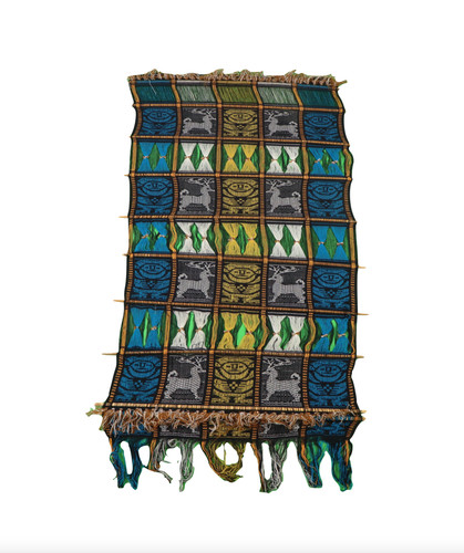 Vtg Antique Handwoven Southwestern Deer Fringed Hanging Wall Tapestry - Thumbnail 2
