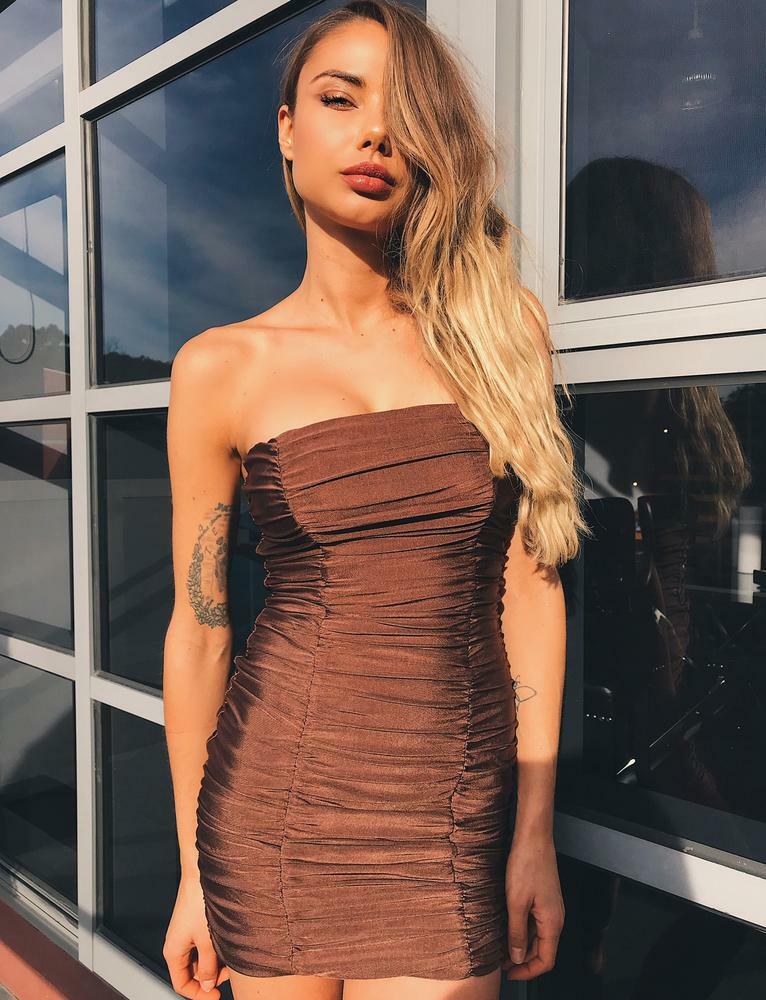 tiger mist brown dress SANSA Vintage 90s Soft Grunge No Belt Select Size:JUMBO Ruching throughout Cut