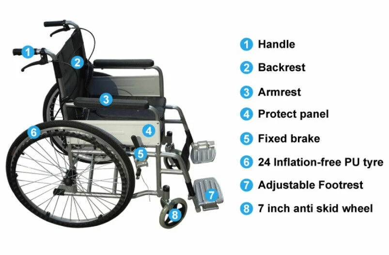 Folding Wheelchair Self Propelled Lightweight Transit Armrest Footrest Brake - Image 4 of 4
