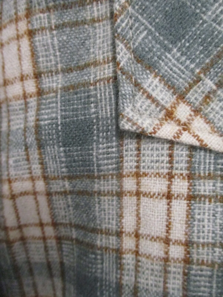 Woolrich vintage 70s beige green brown tartan plaid button pocket shirt XL - Image 4 of 4