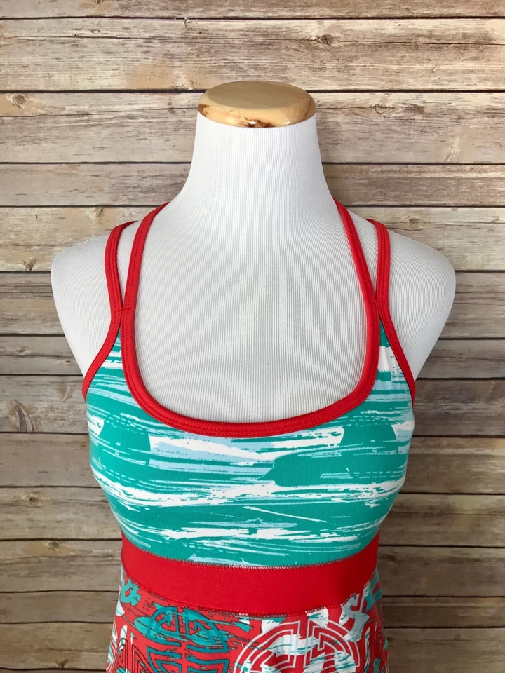 Soybu Red Turquoise Geometric Strappy Athletic Yoga Tennis Support Bra Dress XS - Image 4 of 4