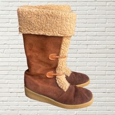 Vintage 70s Snowland Brown Suede Sherpa Lined Platform Boots