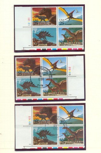 USA 2422-2425 Prehistoric animals mint, used, blocks - Picture 2 of 5