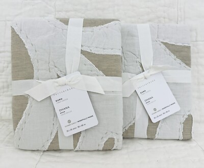 2 Pottery Barn Ohana Handcrafted Cotton Quilted Euro Shams ~ Natural Flax - New